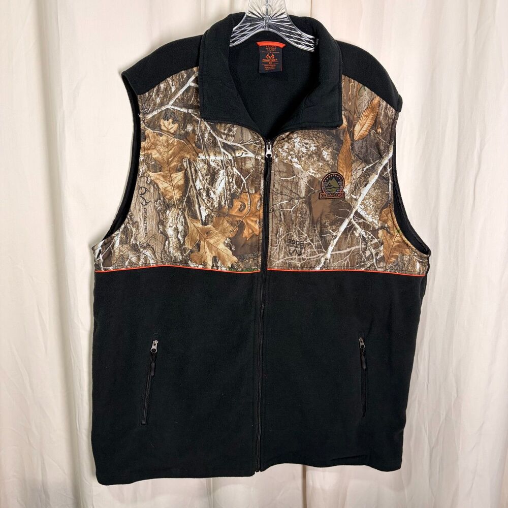 Ocean Coast Realtree Camo Fleece Vest Mens 2X Hunting Black Full Zip Edge